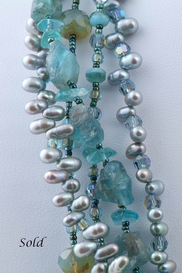 Apatite, Pearl and Glass Necklace Close Up