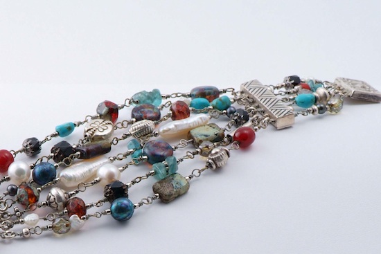 Sterling, Stone and Glass Linked Bracelet (Sold)
